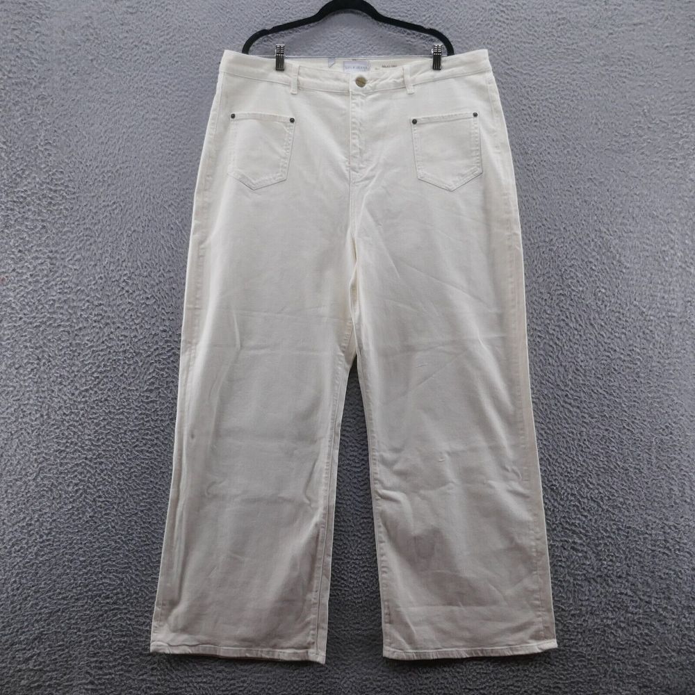 Lola Womens Milan Ultra High Rise Wide Leg‎ Jeans 38 Ivory Stretch Denim NEW